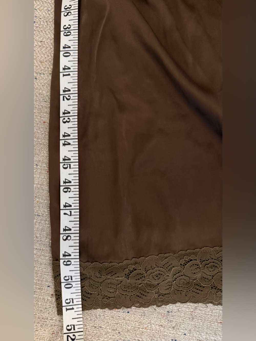 Free People Brown Olive Satin Lace-Trim Midi Slip Dress - Picture 10 of 10